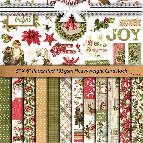 Christmas Scrapbooking Paper Vintage Holiday Decorative Cardstock For DIY Journaling Collage Crafting Background Patterns