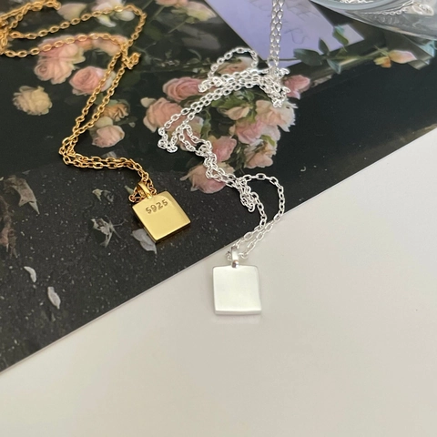 925 Sterling Silver Necklace Geometric Square Block Pendant Minimalist Chic Jewelry For Women Daily Wear Elegant