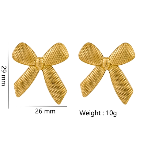 Orecchini Geometrici Fiocco Acciaio Inossidabile Placcato Oro 18K Vintage Minimalista Gioielli Per Donna