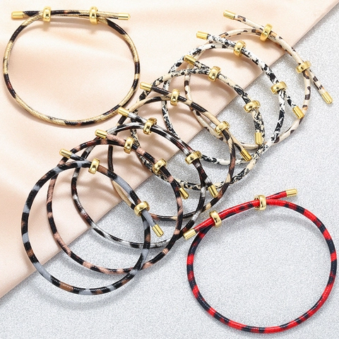 Bracciale da Donna in Cordino con Motivo Animale Regolabile Fibbia in Metallo Dorato Stampa Leopardo Serpente Gioielli alla Moda