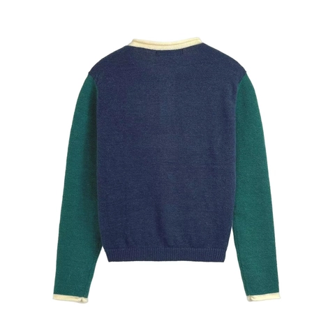 Chaqueta De Punto En Contraste Suéter Cuello Redondo Manga Larga Botones Ropa De Abrigo Corta Elegante Para Mujer