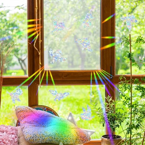 Adesivi Finestra Uccelli Prisma Arcobaleno Acchiappasole Olografico Laser Anti Collisione PVC Decalcomanie Casa