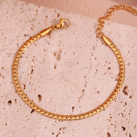 Bracciale In Acciaio Inossidabile Placcato Oro 18K Catena A Serpente Piatta Regolabile Gioielli Minimalisti Per Donne