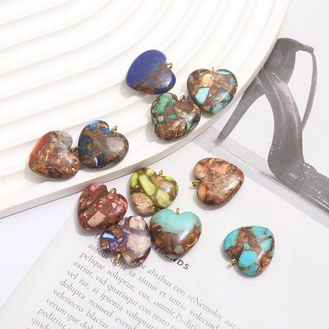 Dijes De Forma Corazón Piedra Real Colgantes Con Anillo De Aleación Para DIY Joyas Collares Pendientes Marmolado