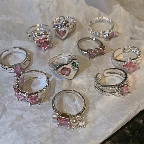 Anillo Abierto Ajustable De Lazo Corazón Zircón Rosa Cobre Metal Joyería De Moda Elegante Regalo Para Mujeres
