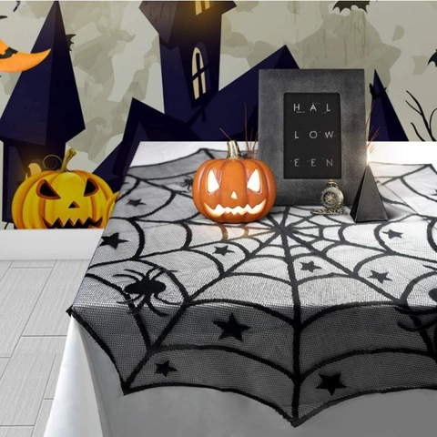 Halloween Spinneweb Tafelkleed Zwarte Kant Ronde Tafelkleed Voor Feest Decoratie Polyester Spin Ster Patroon Goth
