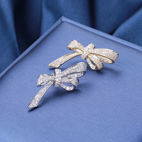 Élégante Broche Nœud Papillon en Cuivre Micro-Incrustée de Zirconia pour Femme Bijoux de Style Coréen Haut de Gamme