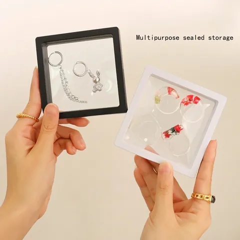 Floating Jewelry Display Box PE Film Transparent Plastic Dustproof Anti Oxidation Suspension Storage Case For Necklace Ring