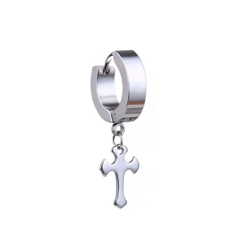 Punk Titanium Steel Cross Pendant Leaf Earrings For Men Women Stainless Steel Hoop Earring Gothic Hip Hop Jewelry Black Silver