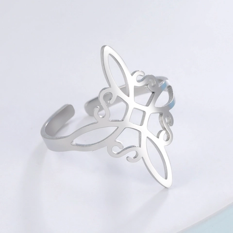 Celtic Knot Open Ring Stainless Steel Hollow Geometric Adjustable Jewelry For Women