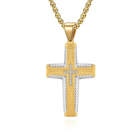 Kruis Hanger Ketting Roestvrij Staal Zirkonia Bandentextuur Tweekleurig Hip Hop Street Style Heren Sieraden