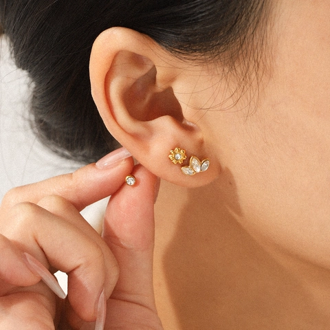 Edelstahl Hoop Und Stecker Ohrringe Vergoldet Zirkon Künstliche Perle Geometrisch Elegant Minimalistisch Damen Schmuck Accessoire