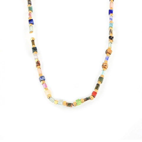Collar De Cuentas De Piedra Natural Colorida Bohemio Espaciadores De Acero Titanio Joyería Elegante Para Mujer