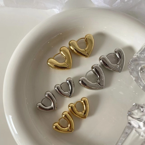 Puffy Heart Hoop Earrings 18K Gold Plated Brass High Polish Minimalist Women Huggies With Copper Earring Post