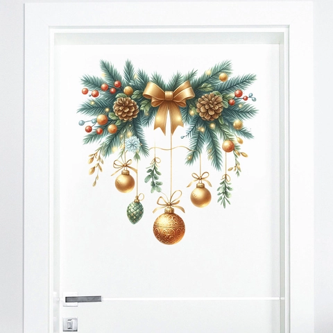 Kerst Muursticker PVC Zelfklevend Krans Strik Dennenappel Bal Feestelijke Woondecoratie Voor Deur Woonkamer