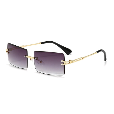 Lunettes De Soleil Rectangulaires Sans Monture Cadre Métallique Protection UV400 Mode Rétro Verres Dégradés