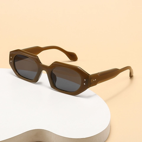 Lunettes De Soleil Polygonales Rétro Monture Épaisse Géométrique Protection UV400 Décor De Rivets Punk Hip Hop