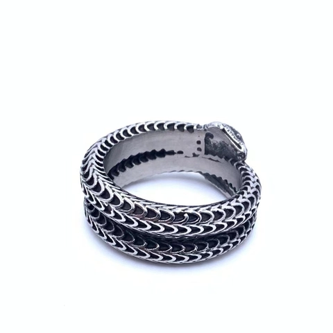 Bague Roi Serpent Rétro En Acier Inoxydable Animal Enveloppant Style Punk Hip Hop Bijoux Pour Hommes