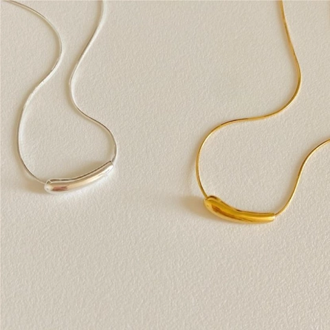 Collar Con Colgante De Frijol Gota De Agua Minimalista Plata De Ley 925 Cadena De Serpiente Joyería Geométrica