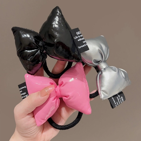 Pinza De Pelo Con Lazo Grande Y Coletero Cuero PU Brillante Soporte Cola De Caballo Dulce Para Mujeres Niñas