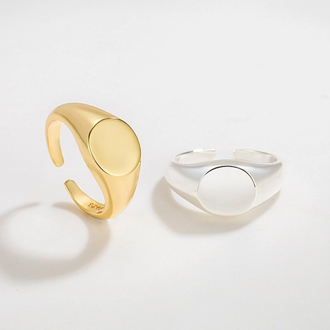 925 Sterling Silber Ring Verstellbar Rundes Siegelring Minimalistisch Geometrisch Polierte Oberfläche Schmuck Für Damen