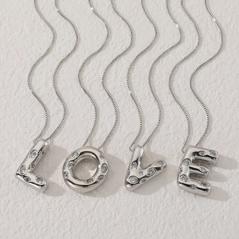 Collana con Pendente a Lettera in Rame Zirconia alla Moda per Donna Pendente Iniziale Alfabeto Argento Collana con Catena a O Gioielli