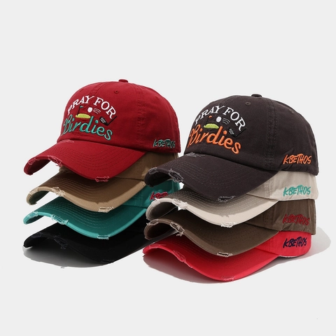 Casquette De Baseball En Coton Vieilli Broderie Golf Pray For Birdies Rétro Vintage Ajustable Bord Incurvé Unisexe