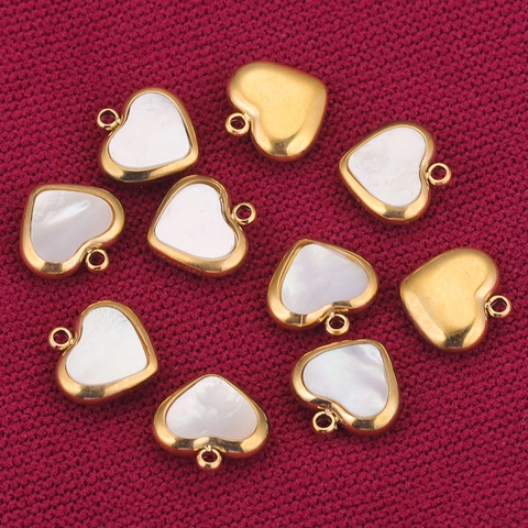 Colgantes De Corazón Acero Inoxidable Concha Natural Nácar Dijes Para Hacer Collares Pendientes Joyería DIY