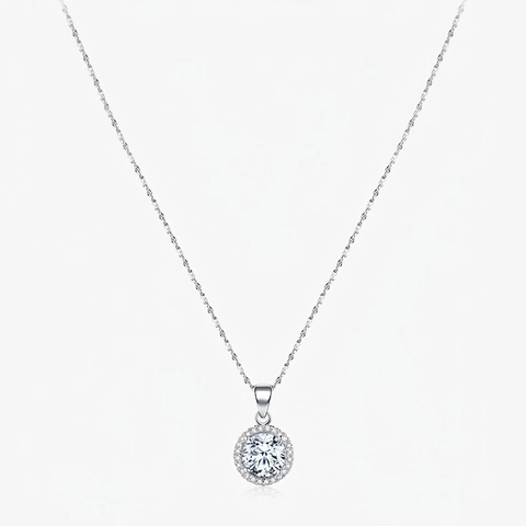 Halskette Aus 925 Sterling Silber Mit Rundem Halo Anhänger Zirkonia Klassischer Schmuck Für Hochzeit Und Verlobung
