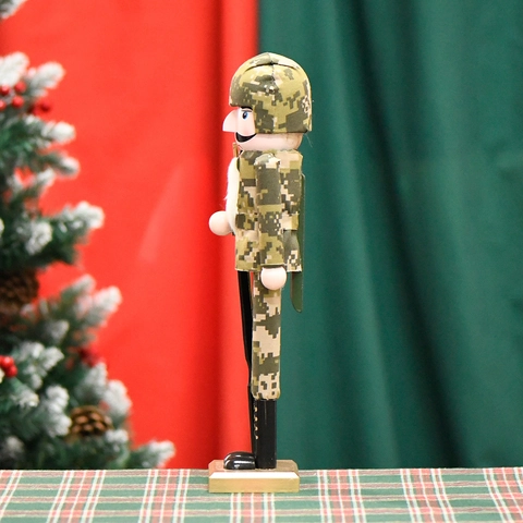 Camouflage Wooden Soldier Nutcracker Figurine Military Style Christmas Ornament For Home Desktop Decor