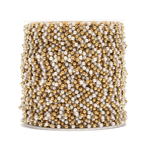 Stainless Steel Beaded Chain With Imitation Artificial Pearl DIY Jewelry Making Accessories Gold Plated Elegant Craft Material
