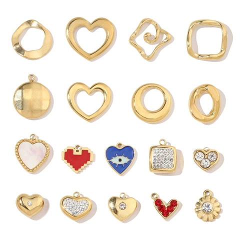Pendenti In Acciaio Inossidabile Placcato Oro Cuore Fiore Geometrico Strass Smalto DIY Gioielli Charms Stile Vintage