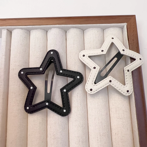 PU Leather Hair Clips Polka Dot Star Cloud Geometric BB Clips Bangs Side Pins Contrast Color Chic Headwear For Women