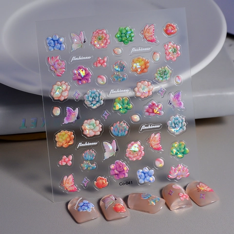 3D Geprägte Nagelkunst Aufkleber 5D Relief Wasserdicht Klebe Decals Für DIY Maniküre Schmetterling Sukkulenten Dekoration