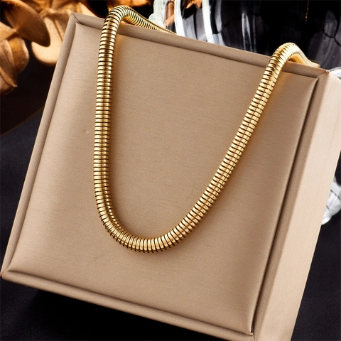 Collar De Cadena De Serpiente De Acero Inoxidable Chapado En Oro Eslabones Gruesos Joyería Ajustable Para Mujer