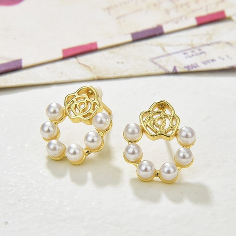 Elegante Koperen Zirconia Kunstparel Oorknopjes Voor Vrouwen Strik Roos Bloem Geometrisch Verguld Mode Sieraden Oorbellen Cadeau
