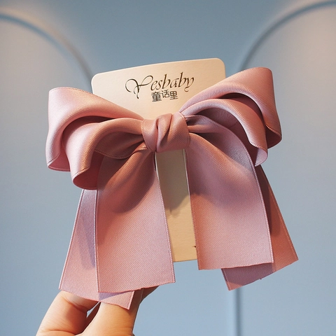 Elegant Large Satin Bow Hair Clip Layered Satin Texture Princess Style Spring Clip Headwear For Girls Women