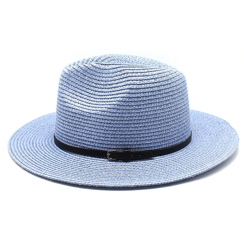 Sombrero Fedora De Paja De Verano Ala Plana Ancha Protección Solar Playa Estilo Panamá Con Hebilla De Cinturón De Cuero Negro