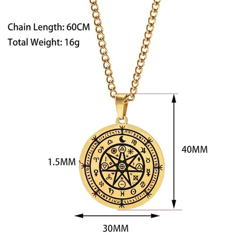 Collar De Colgante De Protección Wicca De Acero Inoxidable Con Círculo Mágico Del Zodiaco Pentagrama Estilo Religioso