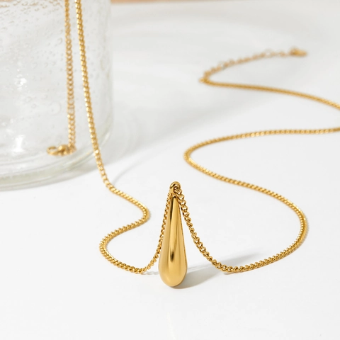 Collar Con Colgante De Gota De Agua Acero Inoxidable Pulido Cadena Larga Minimalista Joyería Para Mujer