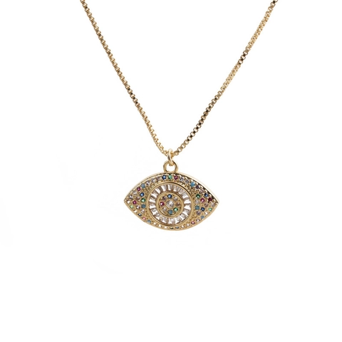 Evil Eye Anhänger Halskette Gold Vergoldet Kupfer Zirkonia Emaille Türkischer Stil Mode Schmuck Frauen