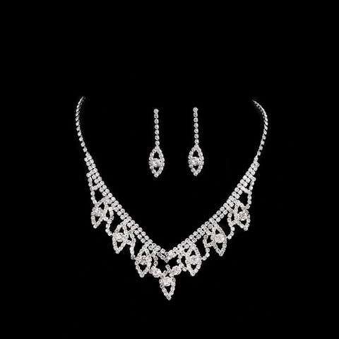 Collana E Orecchini Con Strass Per Sposa Matrimonio Festa Elegante Gioielli Placcati Argento Brillanti Donna