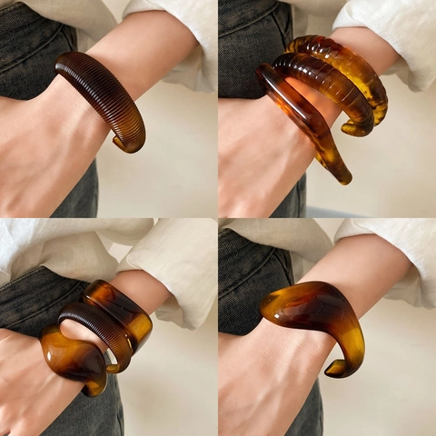 Hars Amber Open Armband Voor Vrouwen Franse Vintage Maillard Stijl Geometrische Schildpad Hand Ring Mode