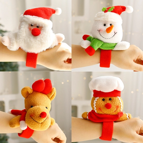Kerst Slap Armbanden Pluche Rendier Kerstman Sneeuwpop Man Armband Feestelijke Partij Gunsten Cartoon Speelgoed
