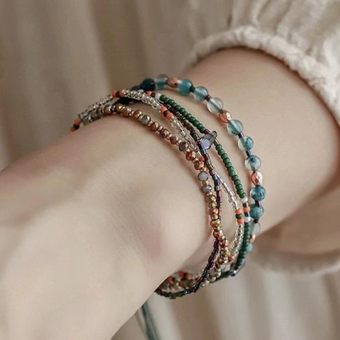 Bracciale Di Perline Multistrato Bohémien Donna Fatto A Mano Corda Regolabile Con Cristallo Artificiale E Perline Di Vetro Stile Vintage