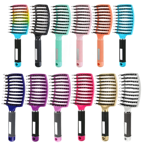 Boar Bristle Hair Brush Curved Vented Detangling For Blow Drying Scalp Massage Anti Static Styling Tool For All Hair Types