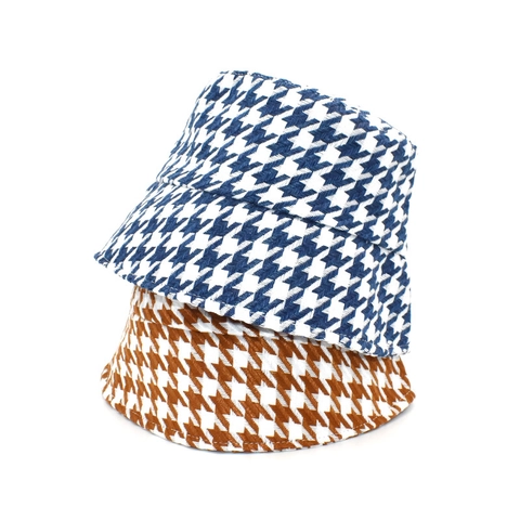 Cappello Da Pescatore Donna Motivo Pied-De-Poule Maglia Caldo Inverno Autunno Cappello A Campana Elegante Stile Coreano