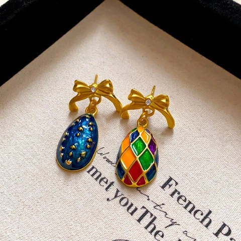 Orecchini Vintage Con Fiocco E Perno In Argento Gioielli Retrò Smalto Goccia D Olio Per Donne Accessori Di Moda Eleganti