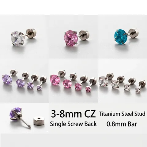 Colorful Zircon Titanium Steel Cartilage Stud Earrings Round Flat Screw Back Helix Piercing Jewelry Women