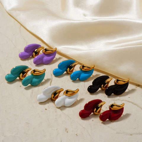Vintage Stainless Steel Enamel Water Drop Stud Earrings For Women Boho Drip Oil Abstract Wave Geometric Fashion Jewelry Gift